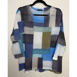 Nally & Millie Women's Patchwork Color Block Lightweight Sweater Blue Size XL